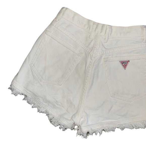 Guess Vintage 1990's White Raw Hem Distressed Frayed High Rise Mom Shorts 27 - Picture 6 of 9